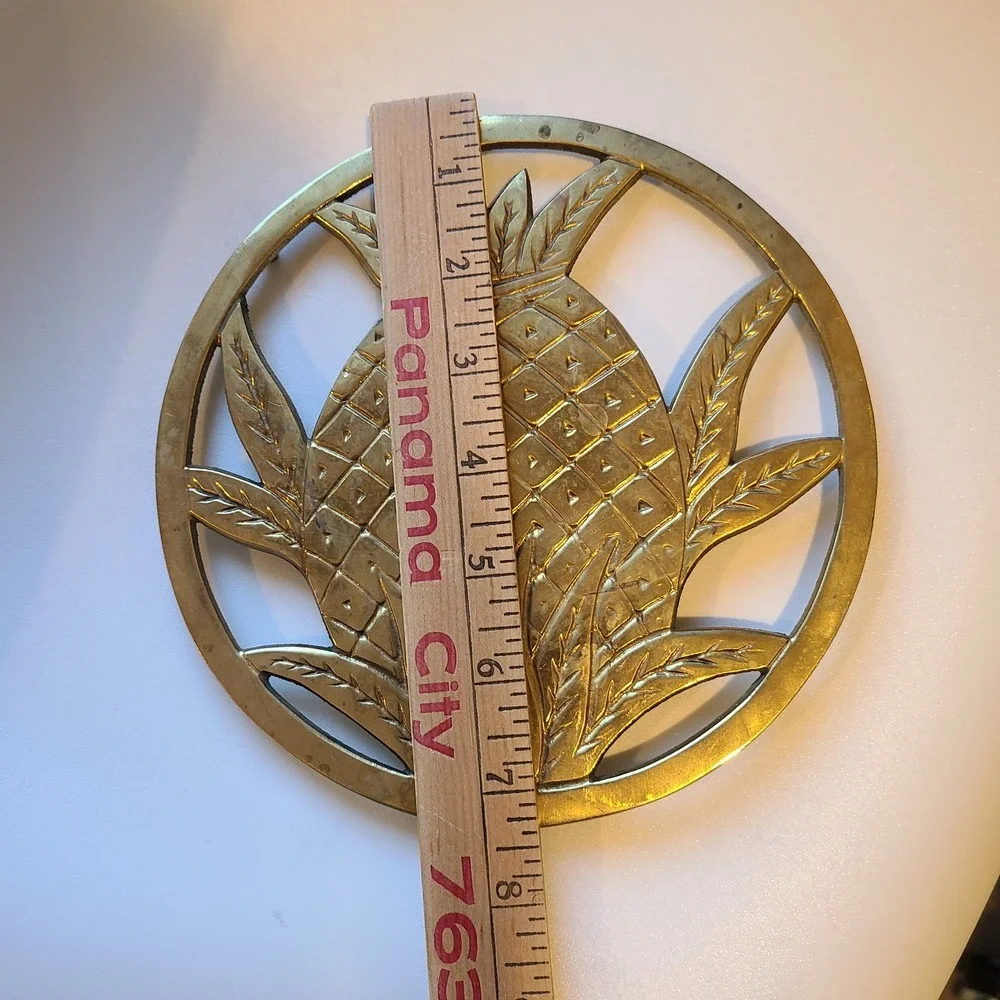Vtg Trivet Solid Brass Pineapple 7.5